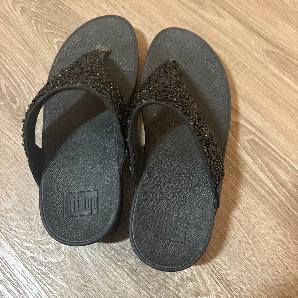 FitFlop Lulu CJ2-090 Black Shimmer Beaded Thong Sandals Size 9 EU 41 - Picture 9 of 11